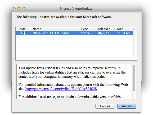 update for excel 2011 mac